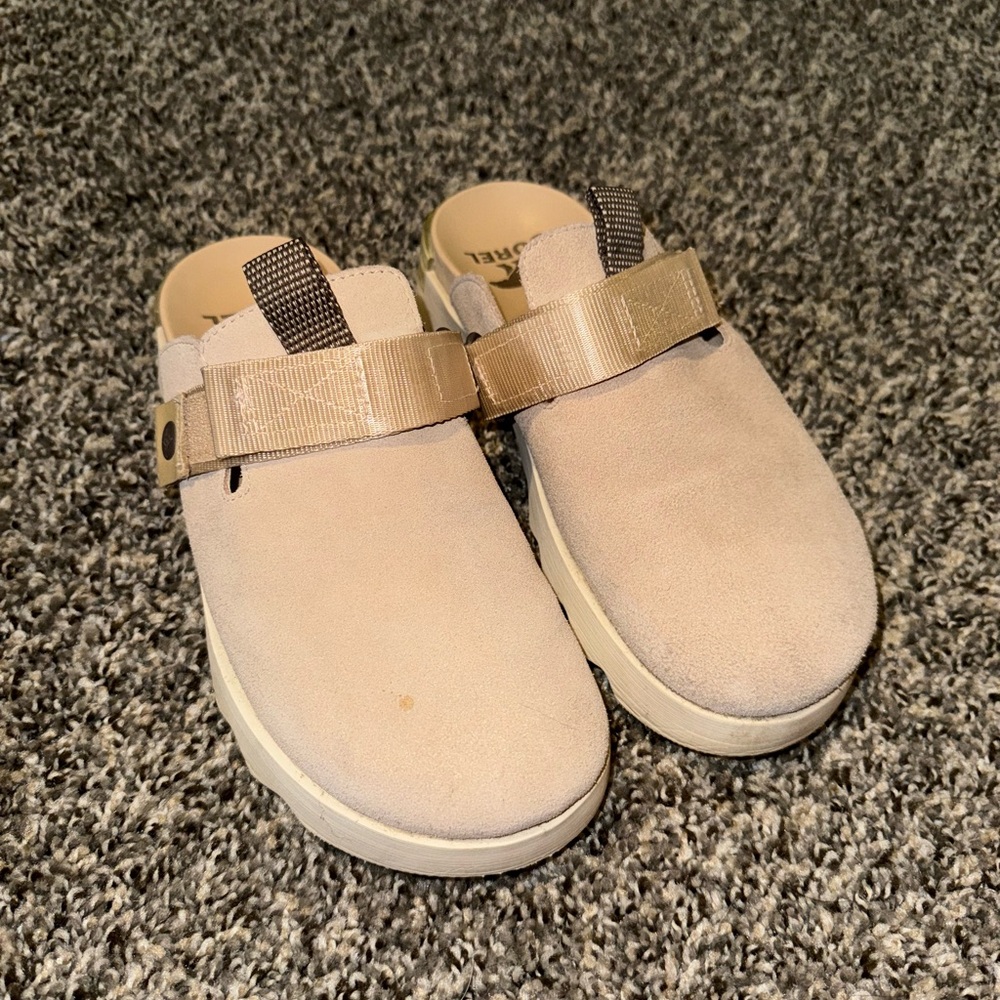 Sorel Tan Mules with Strap